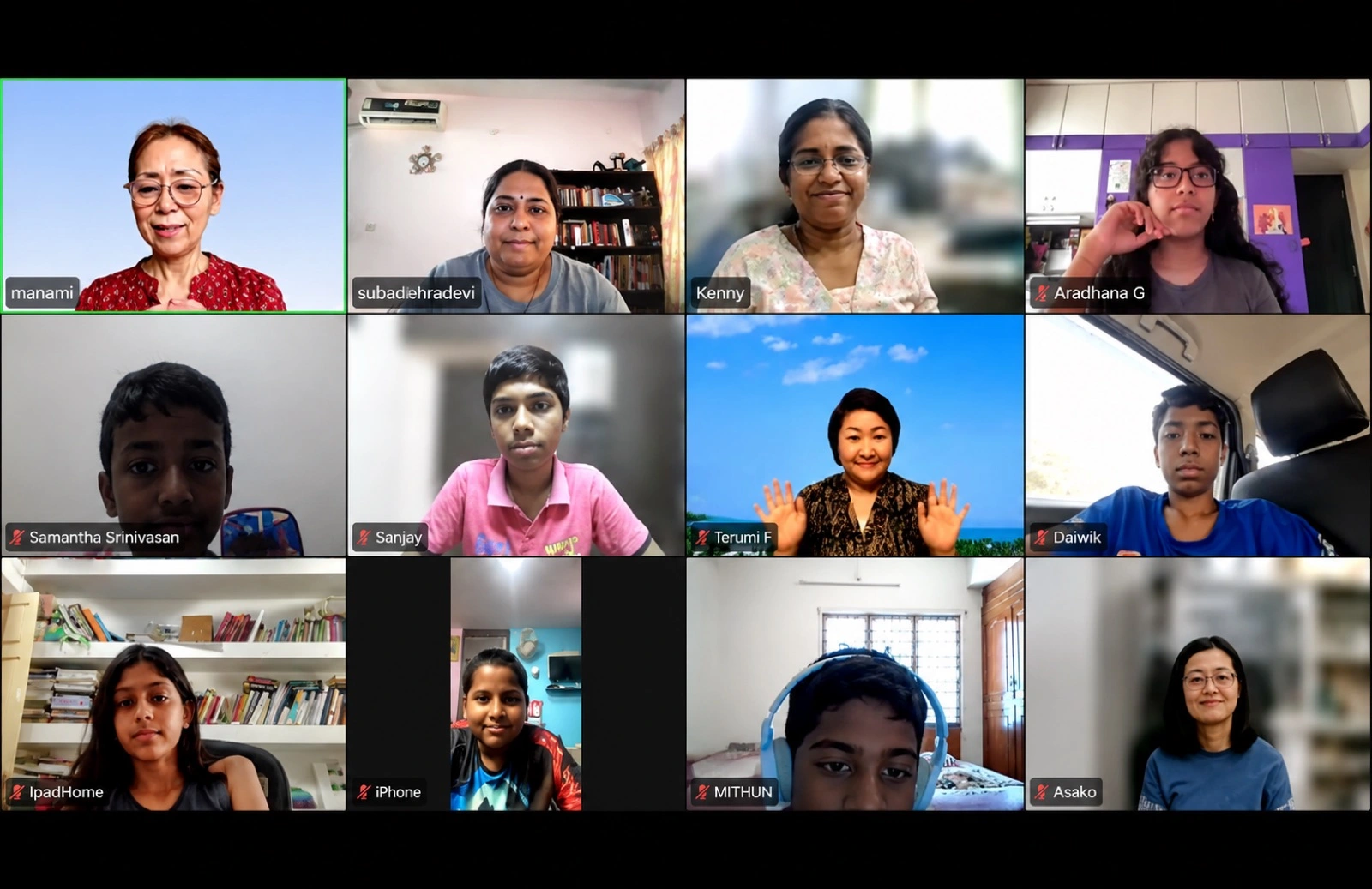 Young learners answering together on screen